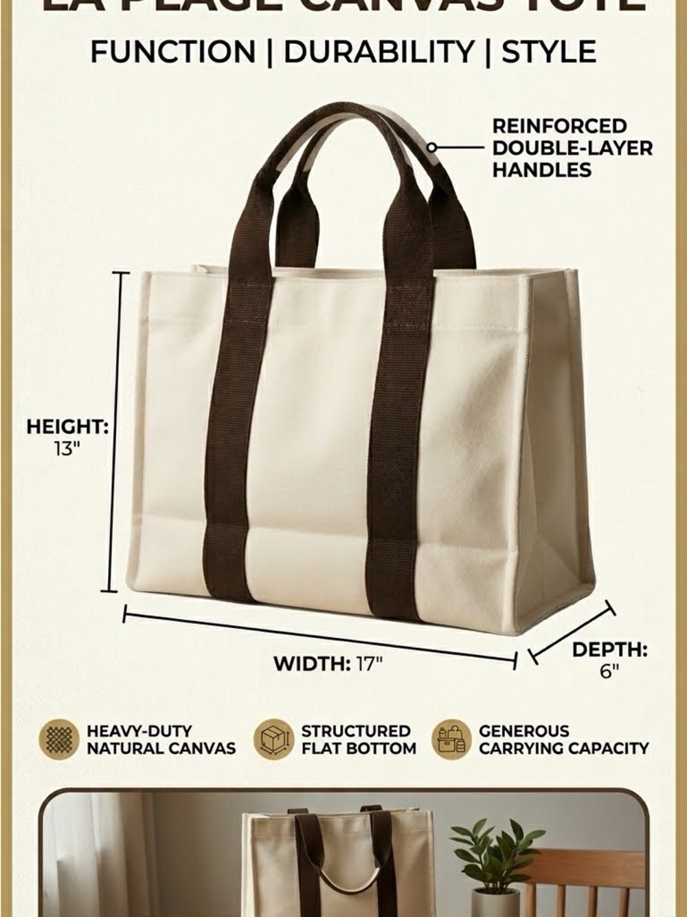 Canvas Beach Tote Cream/Brown